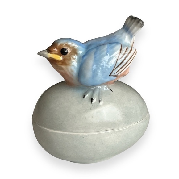 Vintage Enesco Robin Egg Trinket Box 1979 Bone China Maruri Masterpiece - Picture 2 of 8